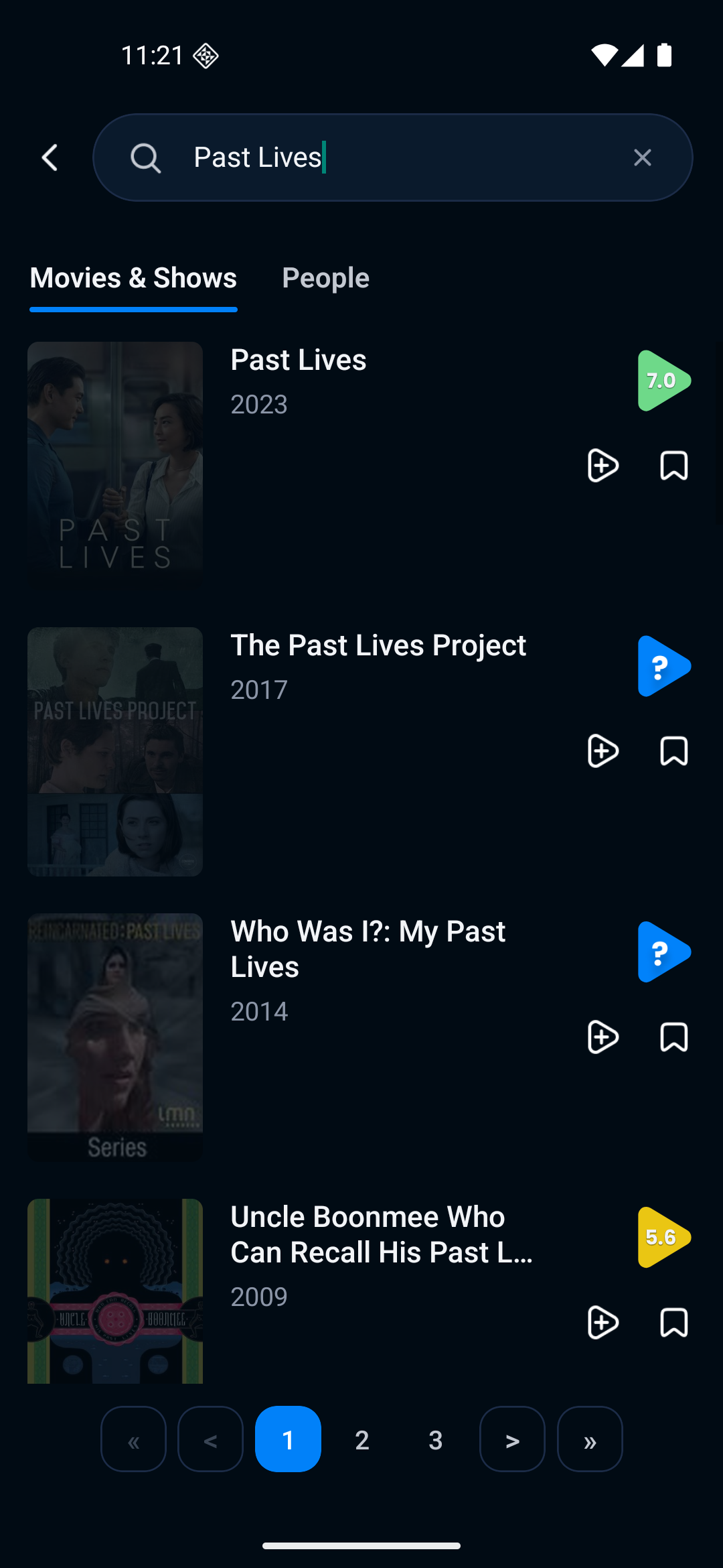 Past Lives search results with the 2023 movie and a 7.0 score