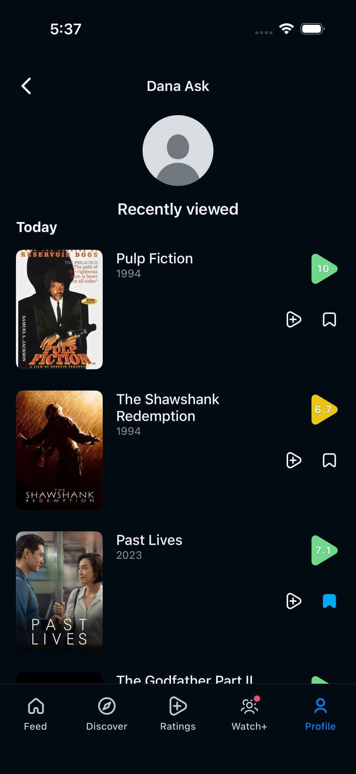 After navigation: Recently viewed shows The Shawshank Redemption at 6.7.